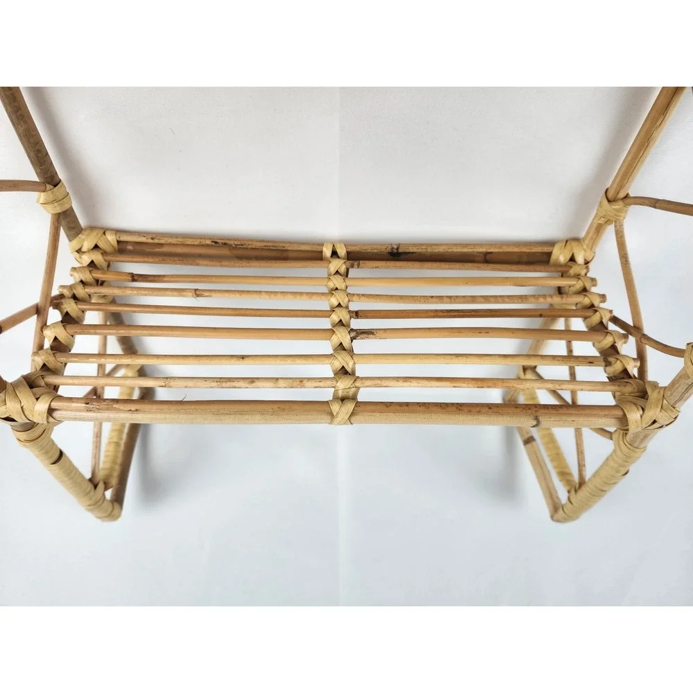 Vintage Rattan Wall Shelf 24x18 Hanging Bamboo Wicker Boho Coastal Decor Rack